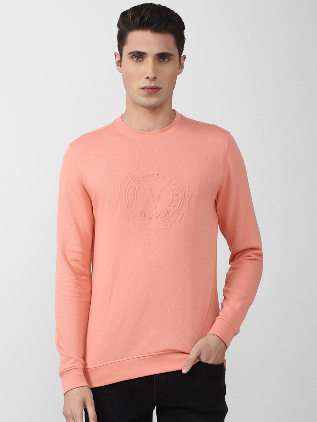 

Van Heusen Sport Men Peach-Coloured Solid Sweatshirt