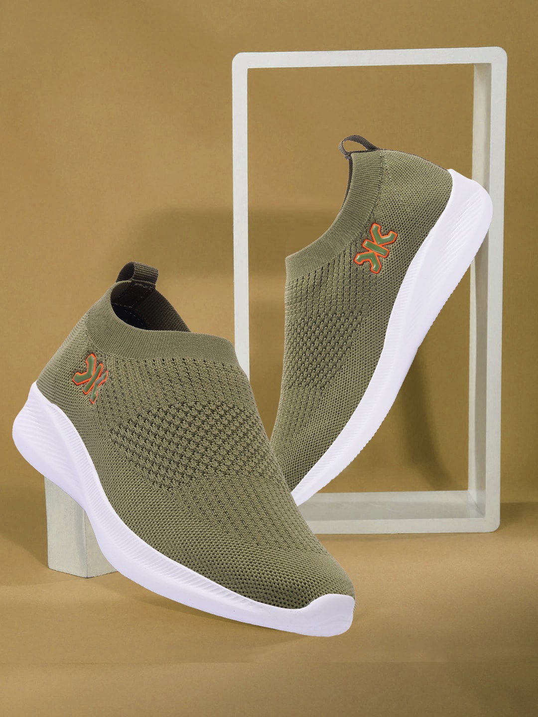 

Killer Men Olive Green Textured Slip-On Sneakers