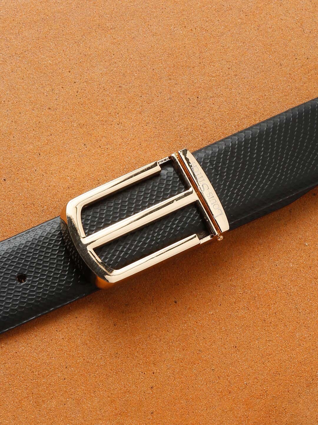 

LOUIS STITCH Men Black Leather Formal Belt