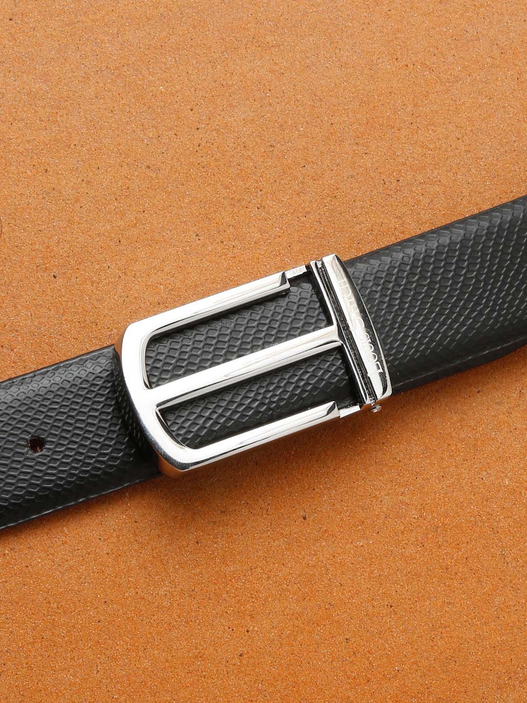 

LOUIS STITCH Men Black Leather Formal Belt