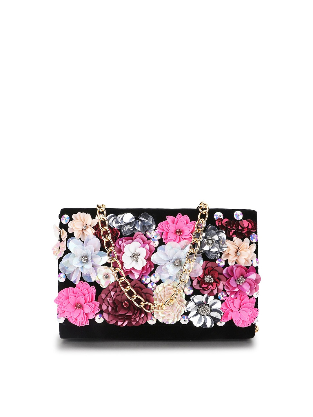 

Spice Art Black & Gold-Toned Embellished Envelope Clutch