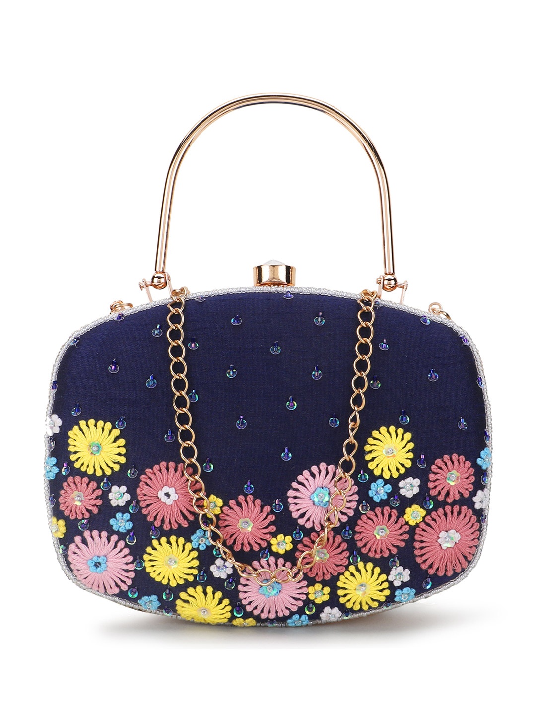 

Spice Art Blue & Yellow Embroidered Embroidered Box Clutch