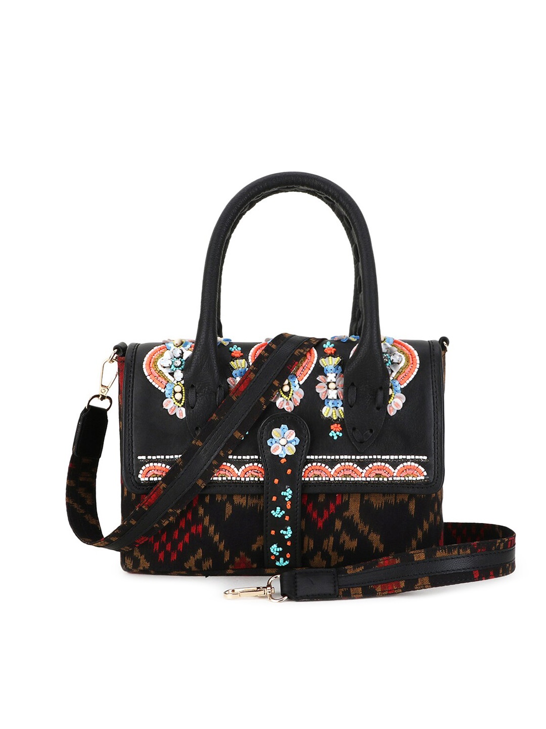 

Spice Art Black Printed Leather Structured Handheld Bag