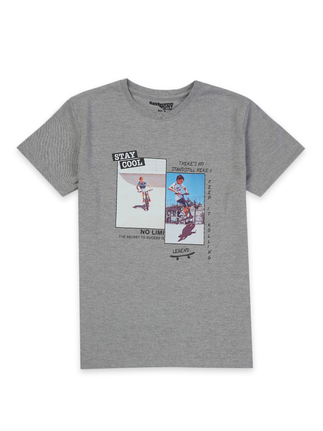 

Gini and Jony Boys Grey Printed Cotton T-shirt