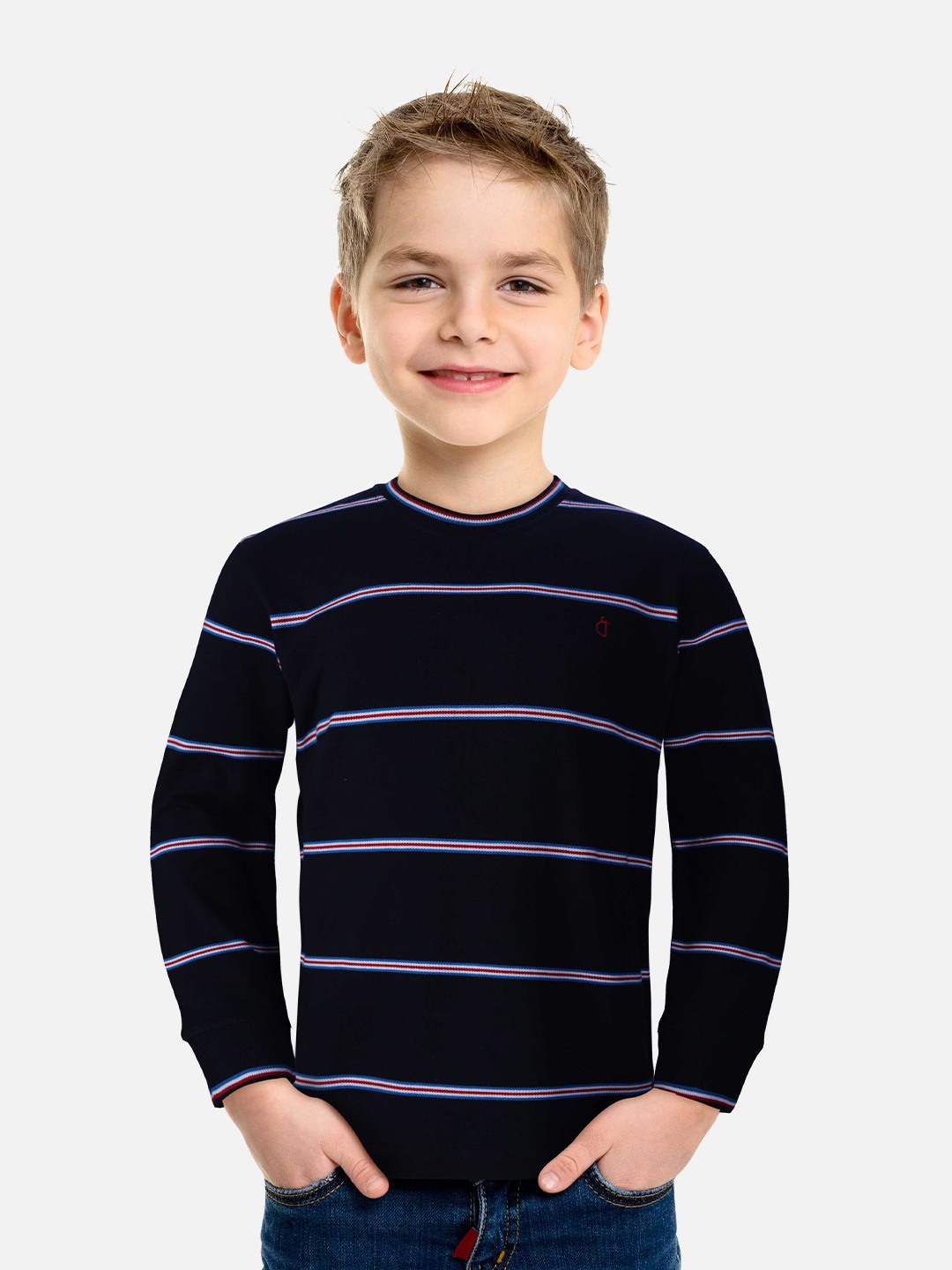 

Gini and Jony Boys Navy Blue & White Printed Cotton T-shirt