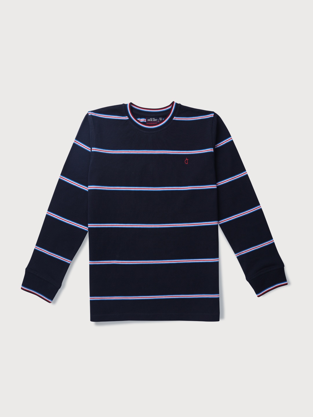 

Gini and Jony Boys Navy Blue Striped Cotton T-shirt