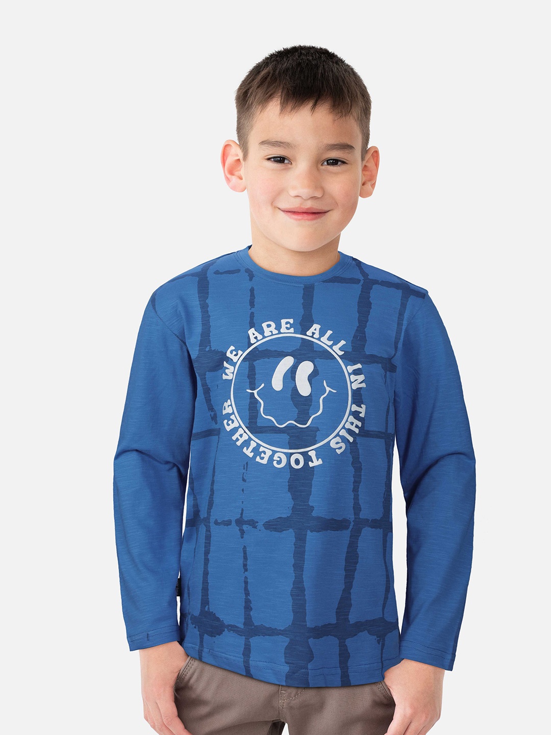

Gini and Jony Boys Blue Typography Printed T-shirt