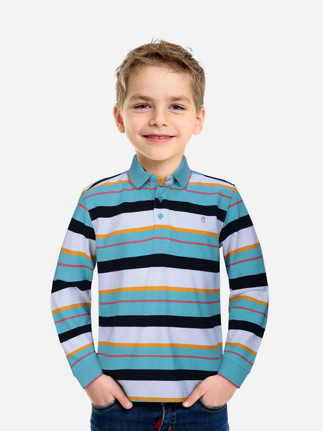 

Gini and Jony Boys Blue & White Striped Polo Collar Cotton T-shirt