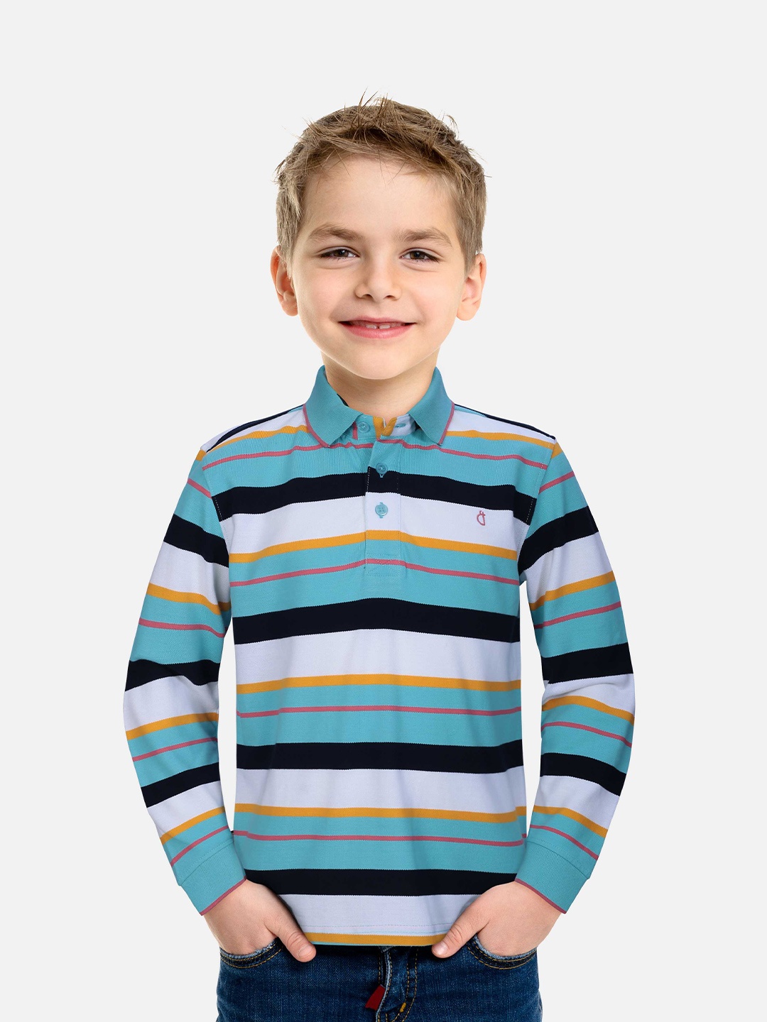 

Gini and Jony Boys Blue & White Striped Polo Collar T-shirt