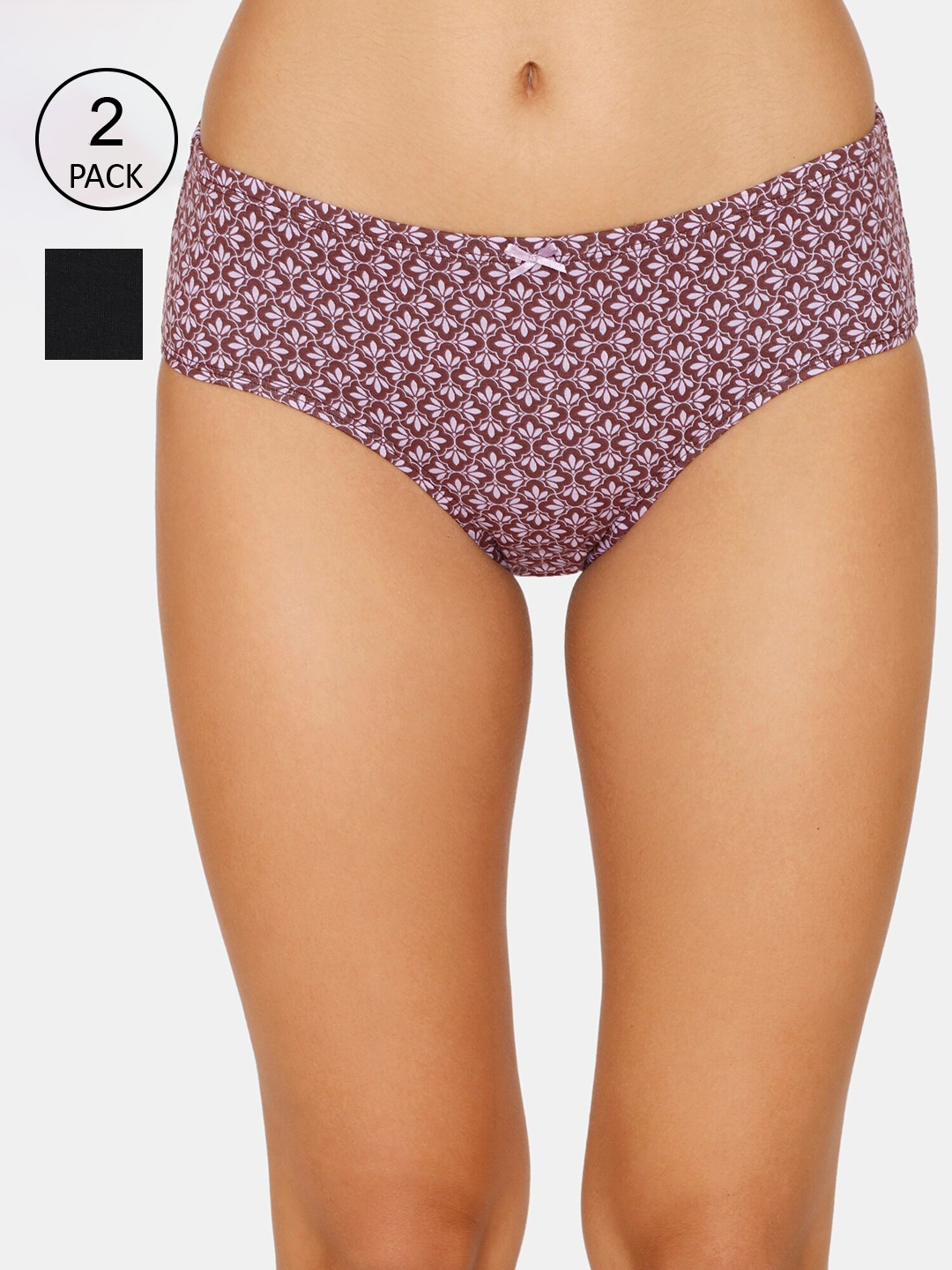

Zivame Women Pack Of 2 Black & Maroon Printed Cotton Briefs