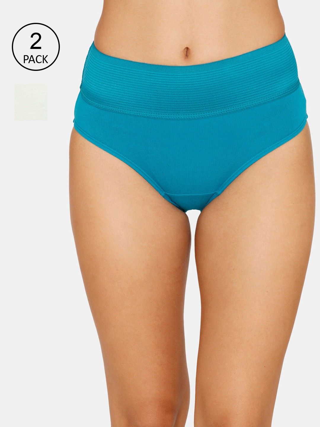 

Zivame Women Pack Of 2 Blue & Green Solid Hipster Briefs