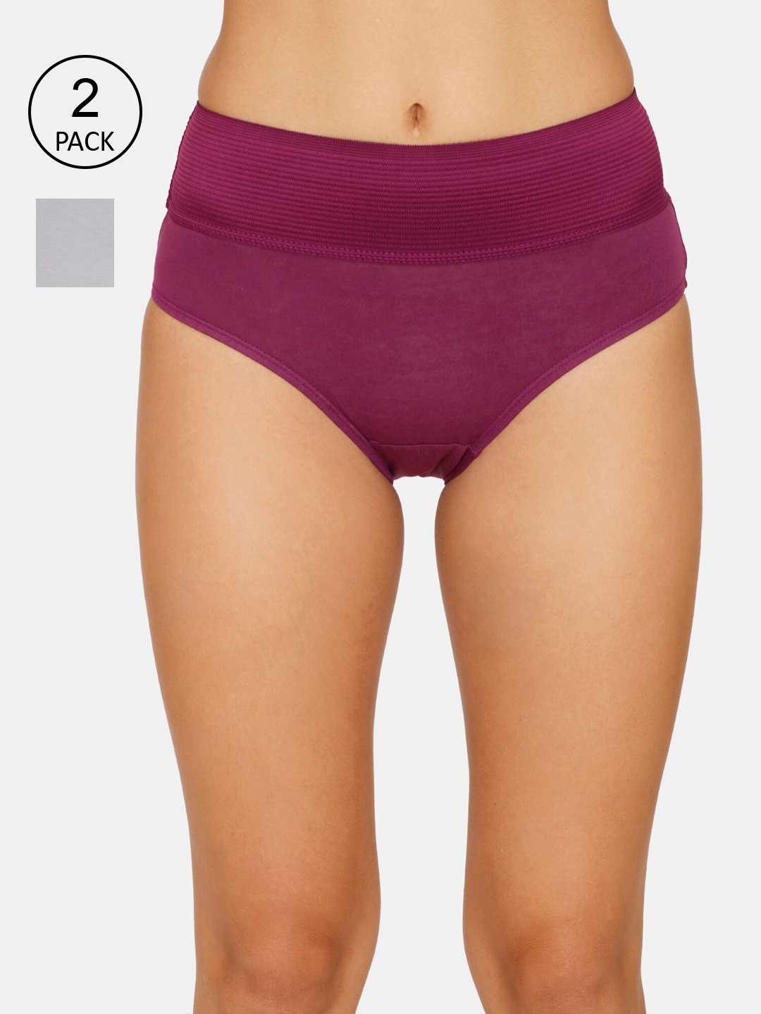 

Zivame Women Pack of 2 Solid Hipster Cotton Briefs, Burgundy