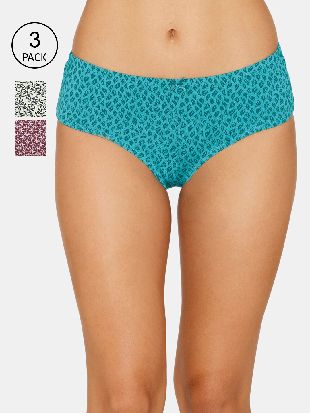 

Zivame Women Pack Of 3 Printed Cotton Hipster Briefs, Blue