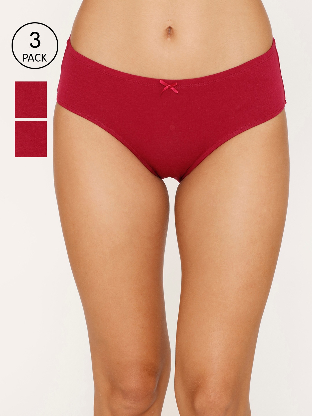 

Zivame Women Pack Of 3 Red Solid Hipster Cotton Briefs