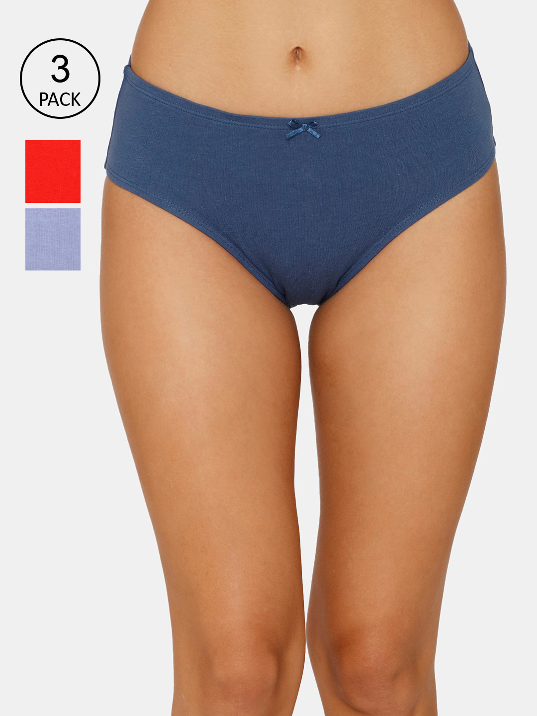 

Zivame Women Pack Of 3 Purple & Blue Solid Hipster Briefs