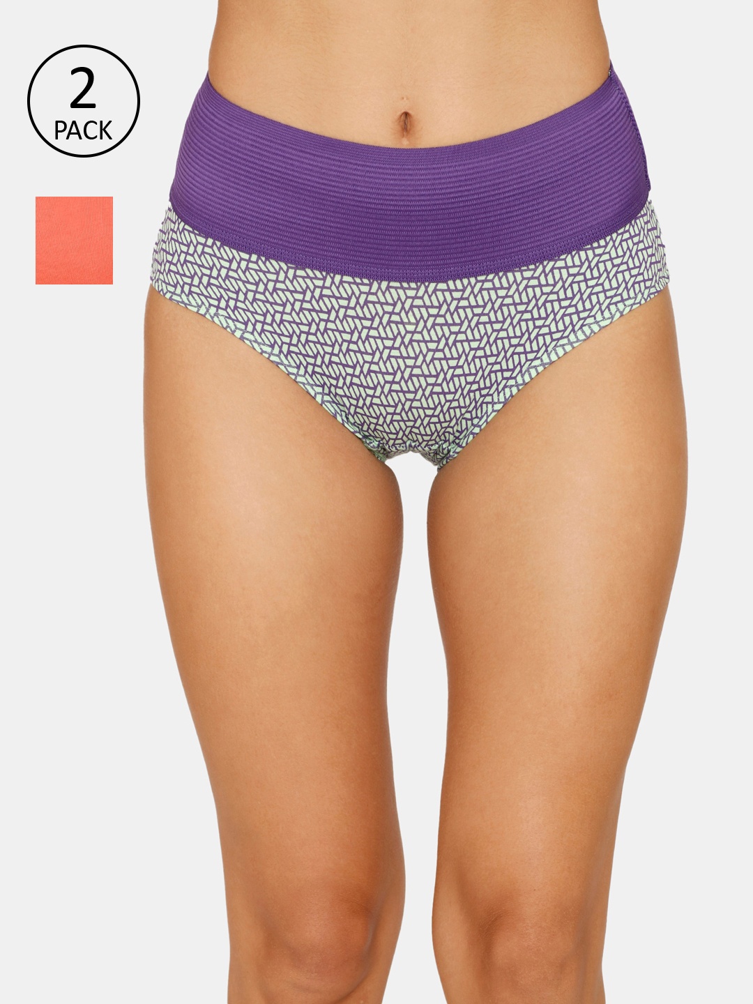 

Zivame Women Pack of 2 Purple & Peach Cotton Hipster Briefs