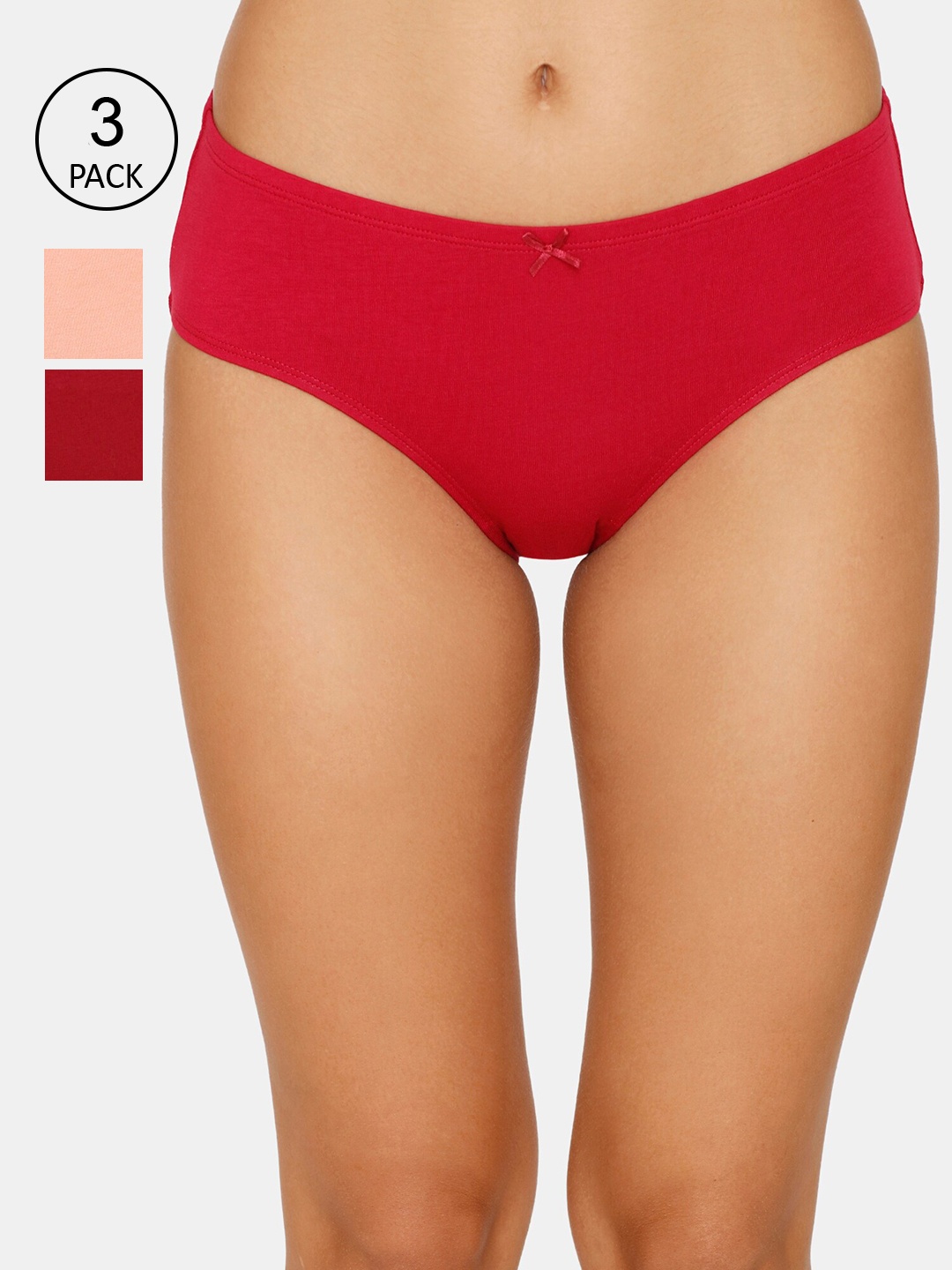 

Zivame Women Pack Of 3 Solid Hipster Briefs, Red