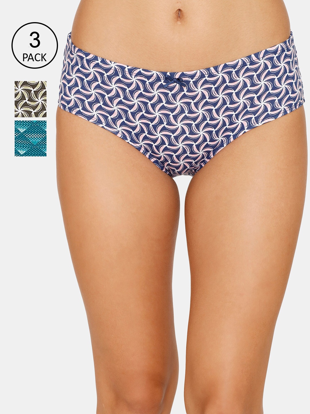 

Zivame Women Pack Of 3 Printed Cotton Hipster Briefs, Blue