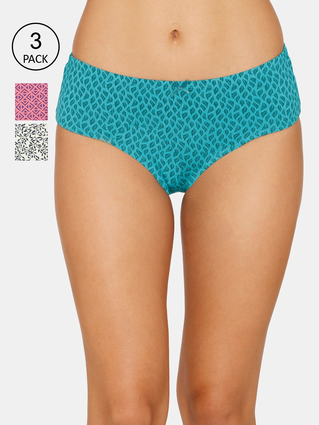 

Zivame Women Pack Of 3 Purple White & Blue Printed Hipster Briefs