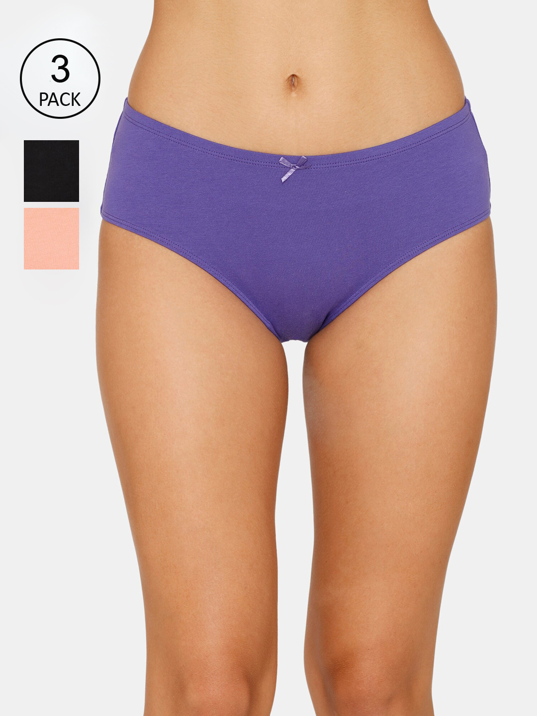 

Zivame Women Pack Of 3 Solid Hipster Briefs, Purple