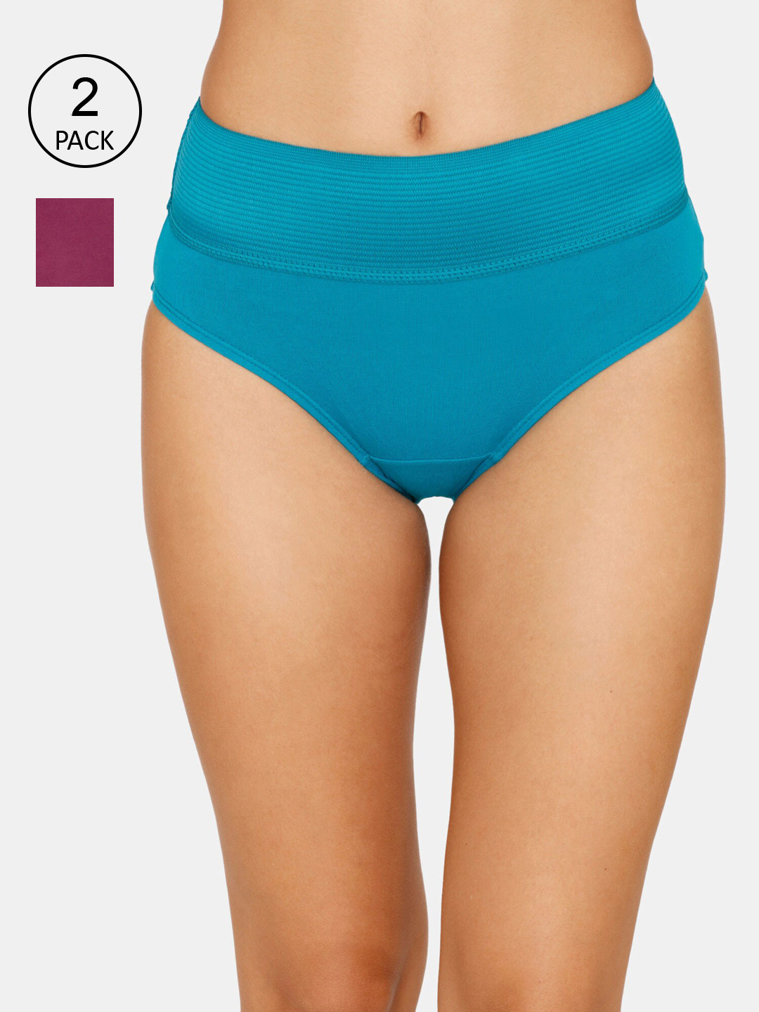 

Zivame Women Pack Of 2 Blue & Purple Solid Cotton Briefs