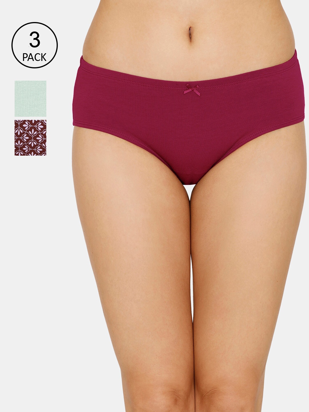 

Zivame Women Pack Of 3 Printed Pure Cotton Hipster Briefs, Green