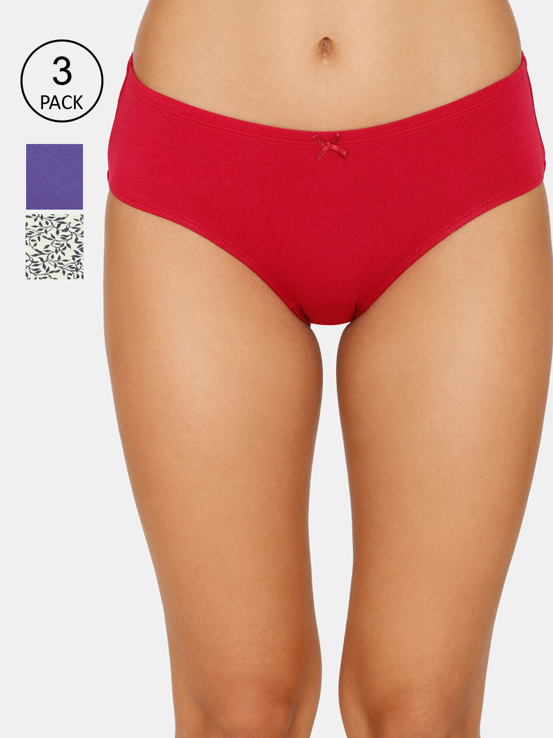 

Zivame Women Pack Of 3 Solid Pure Cotton Hiipster Briefs, Red