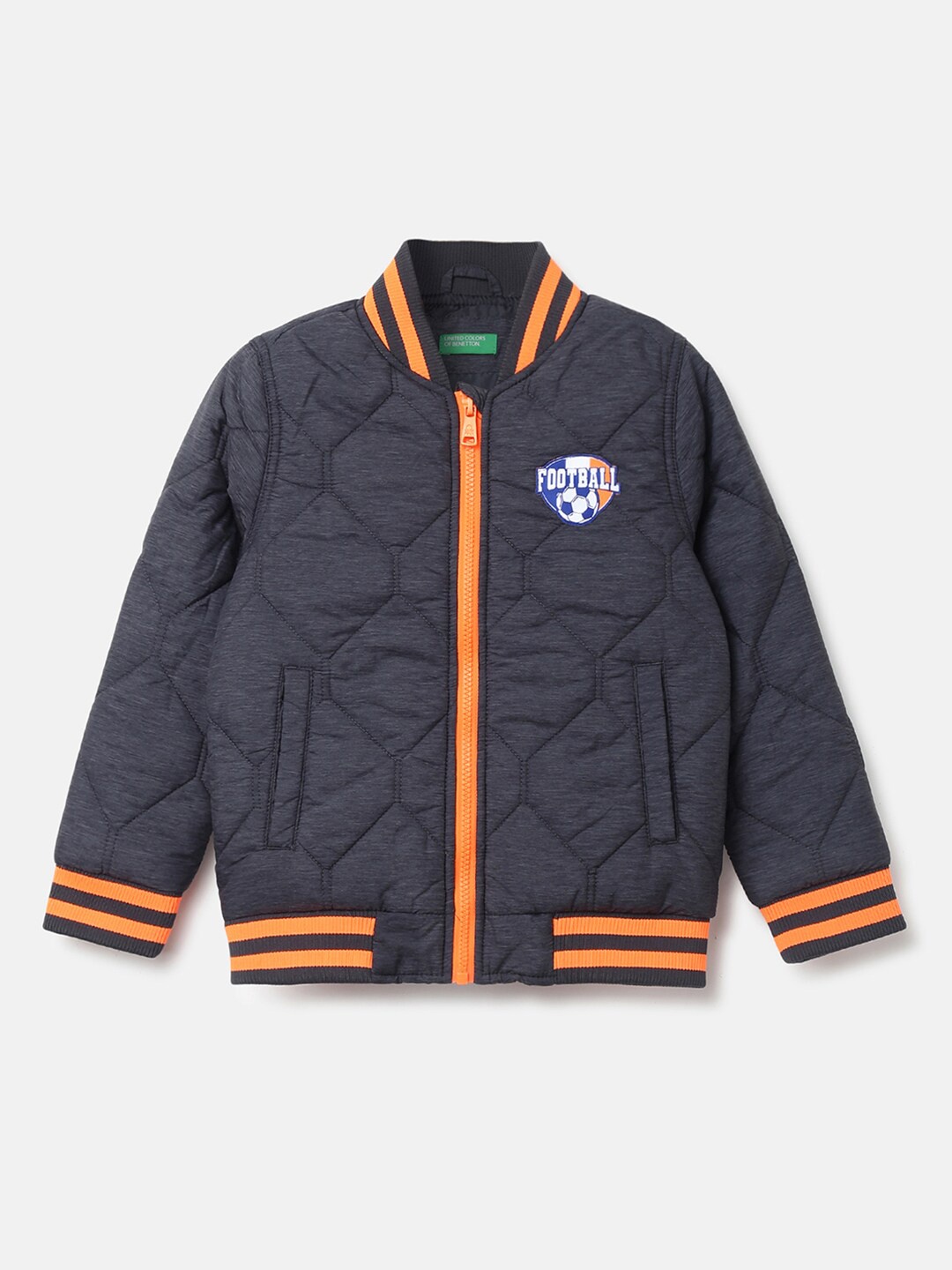 

United Colors of Benetton Boys Charcoal Solid Stand Collar Bomber Jacket