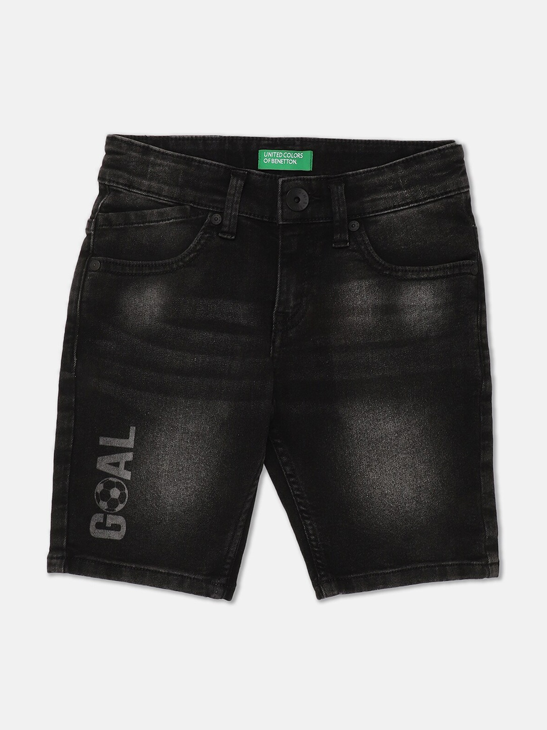 

United Colors of Benetton Boys Black Washed Cotton Denim Shorts
