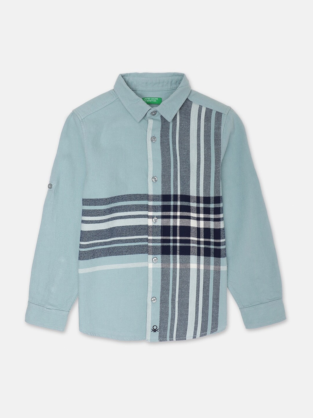 

United Colors of Benetton Boys Blue Horizontal Striped Cotton Casual Shirt