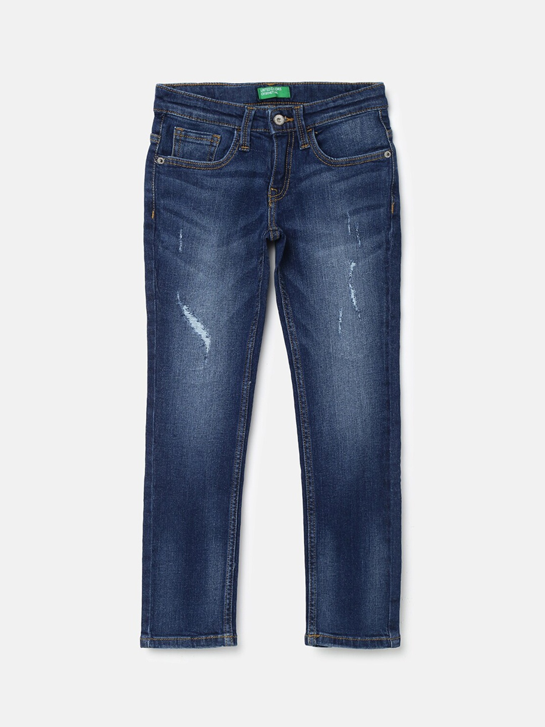 

United Colors of Benetton Boys Navy Blue Slim Fit Low Distress Light Fade Jeans