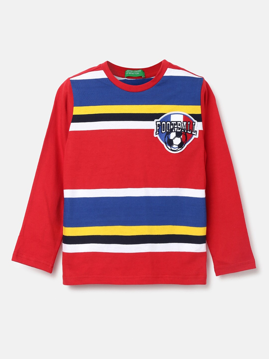 

United Colors of Benetton Boys Red & Navy Blue Striped Cotton T-shirt