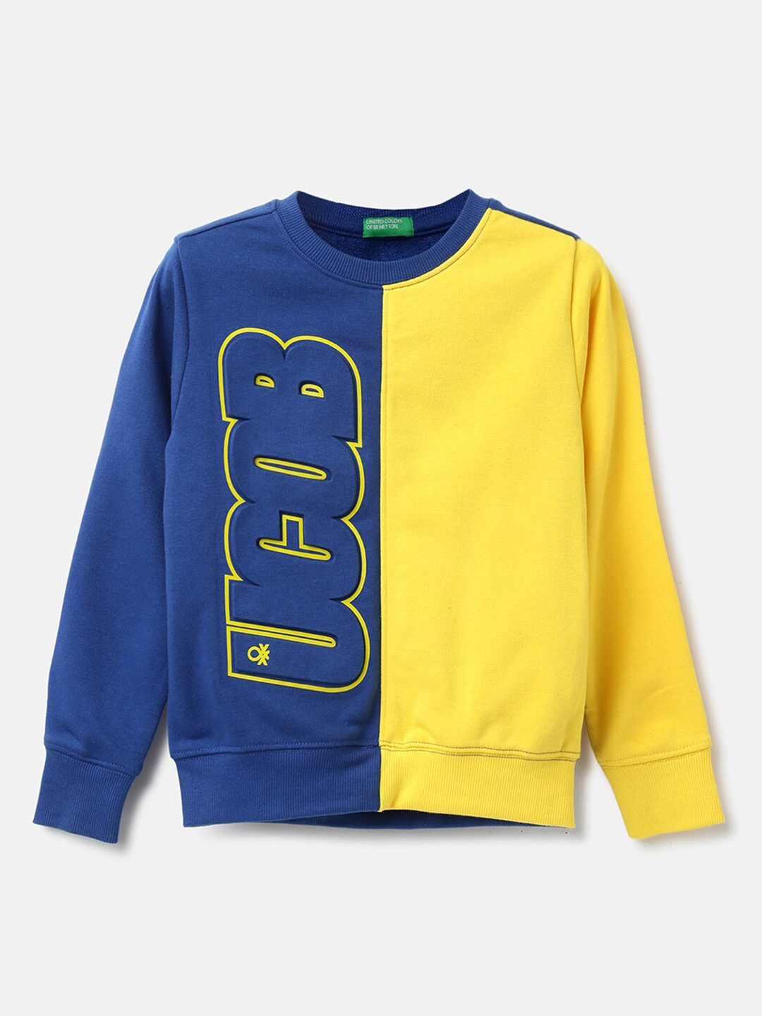 

United Colors of Benetton Boys Blue & Yellow Colourblocked Cotton Sweatshirt