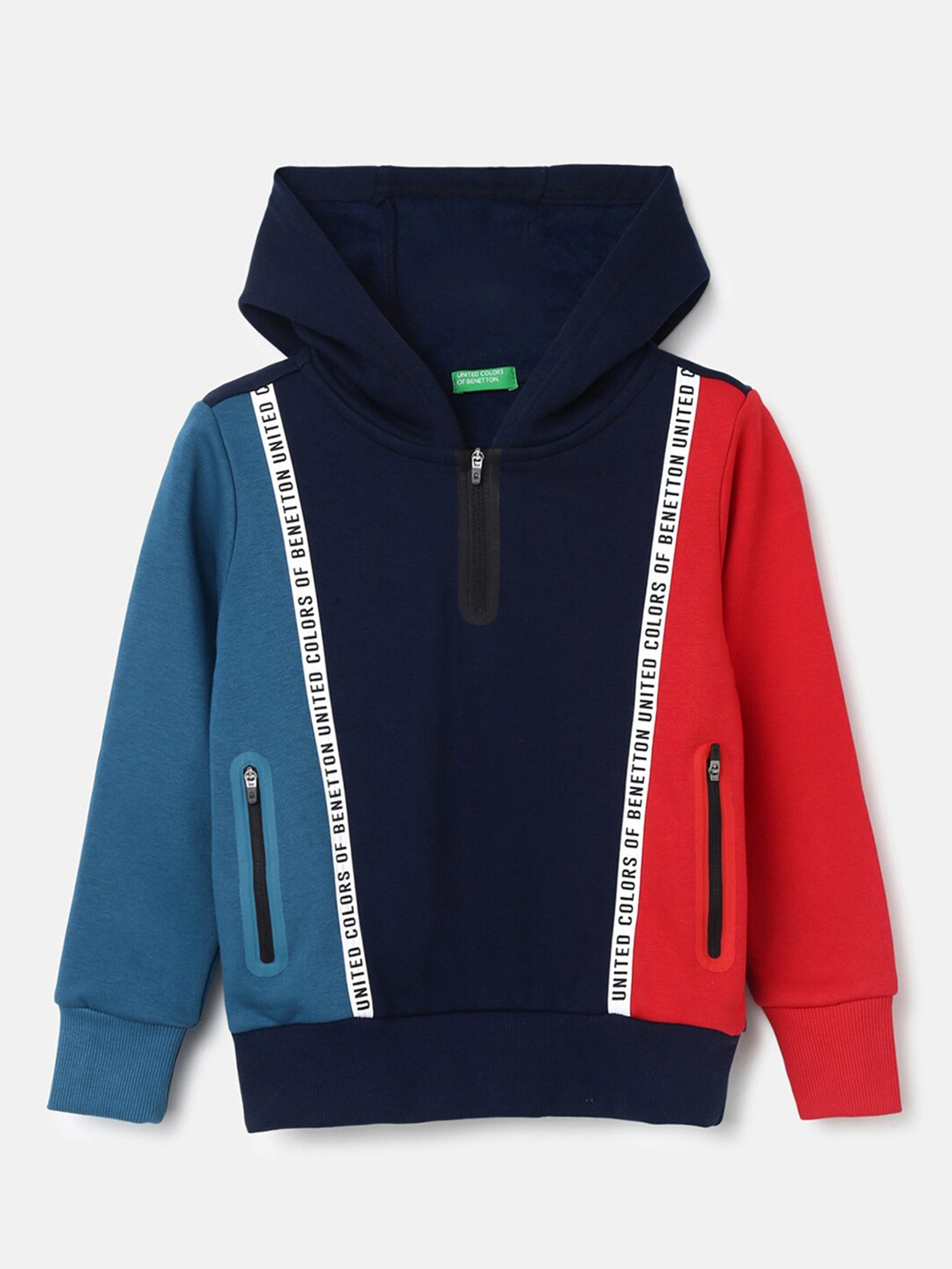 

United Colors of Benetton Boys Navy Blue & Blue Colourblocked Hooded Sweatshirt