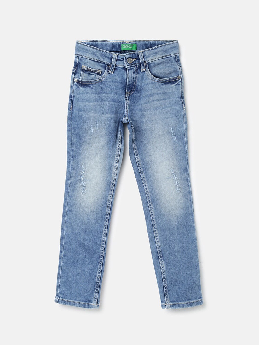 

United Colors of Benetton Boys Blue Slim Fit Low Distress Heavy Fade Cotton Jeans