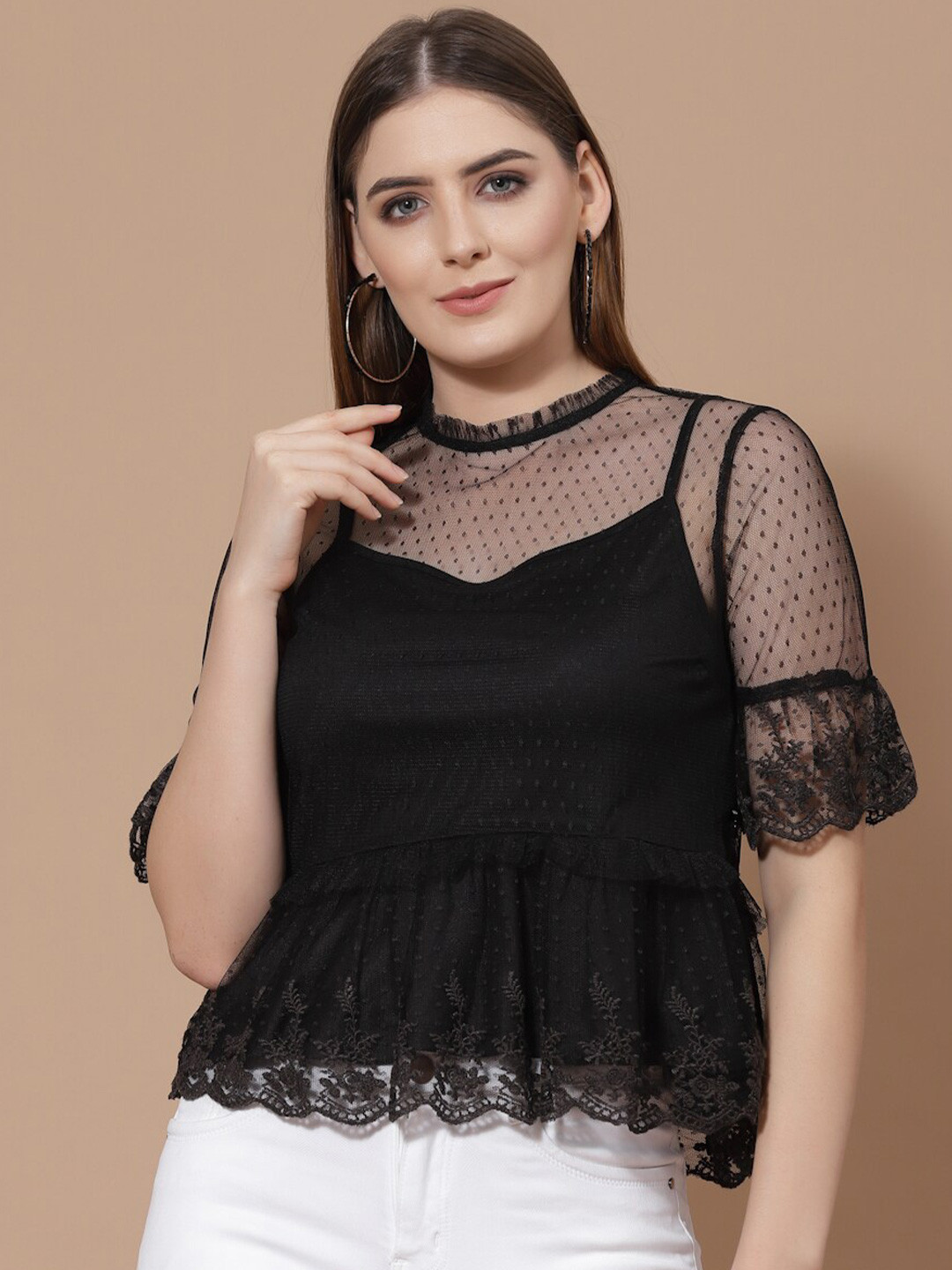 

HOUSE OF KKARMA Black Georgette Peplum Top