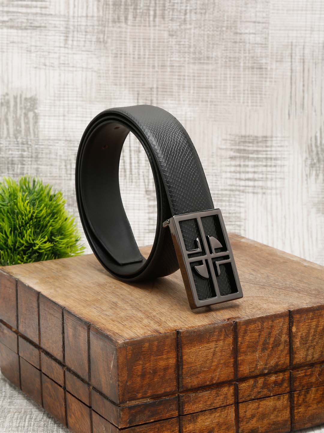 

LOUIS STITCH Men Black Leather Formal Belt