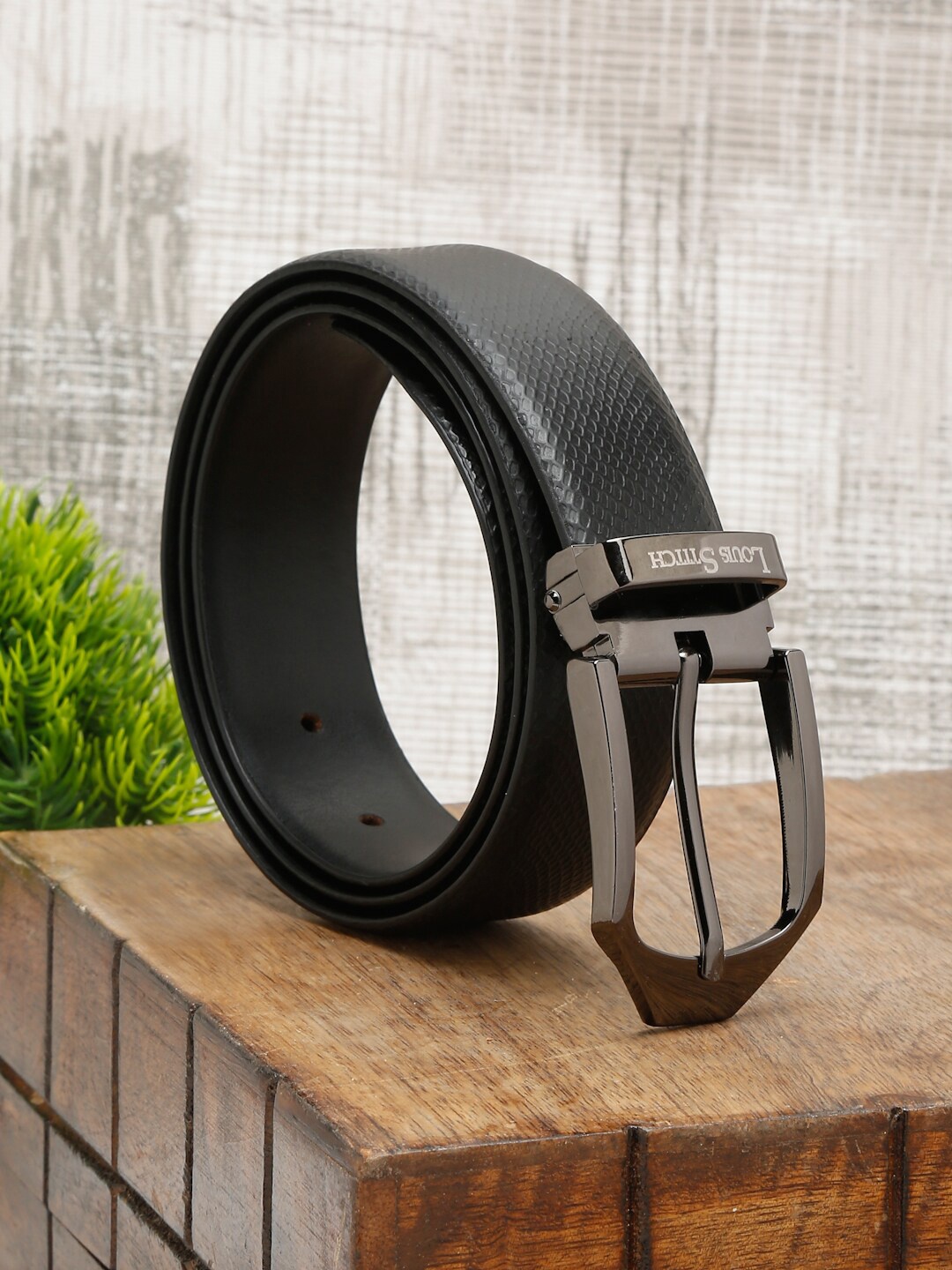 

LOUIS STITCH Men Black Leather Formal Belt