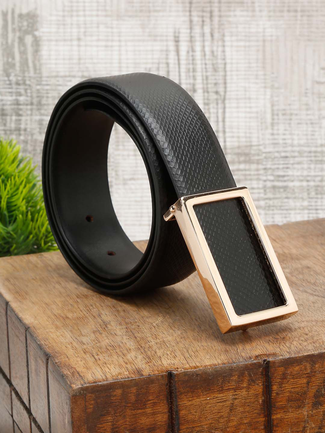 

LOUIS STITCH Men Black Leather Formal Belt