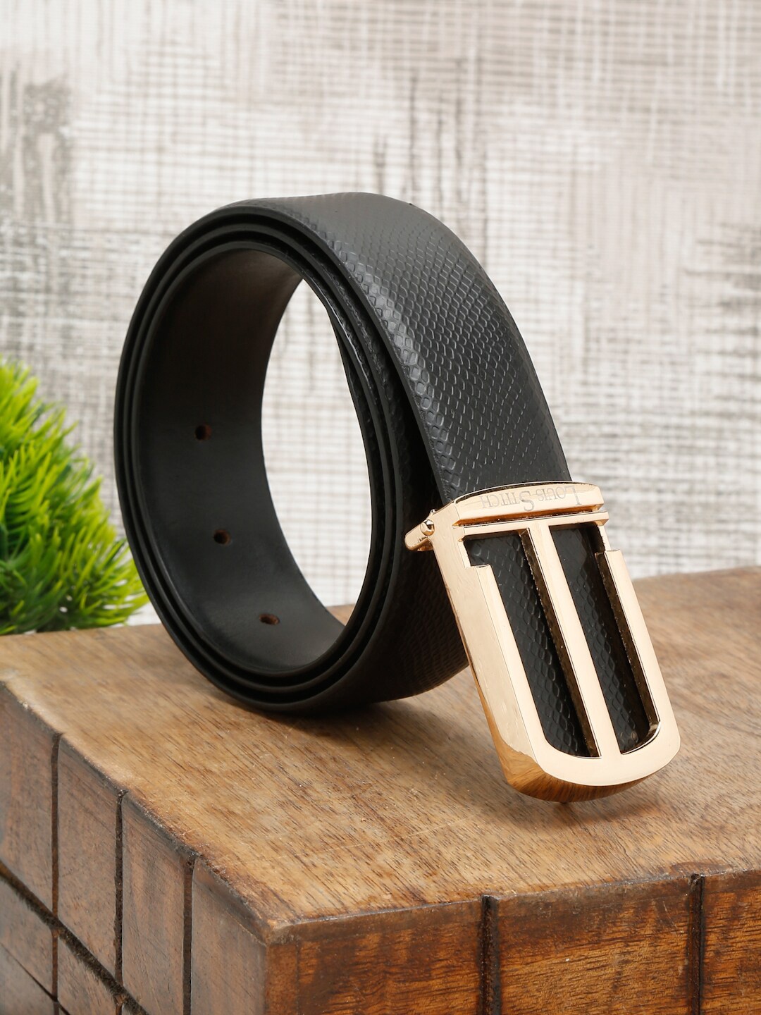 

LOUIS STITCH Men Black Leather Formal Belt