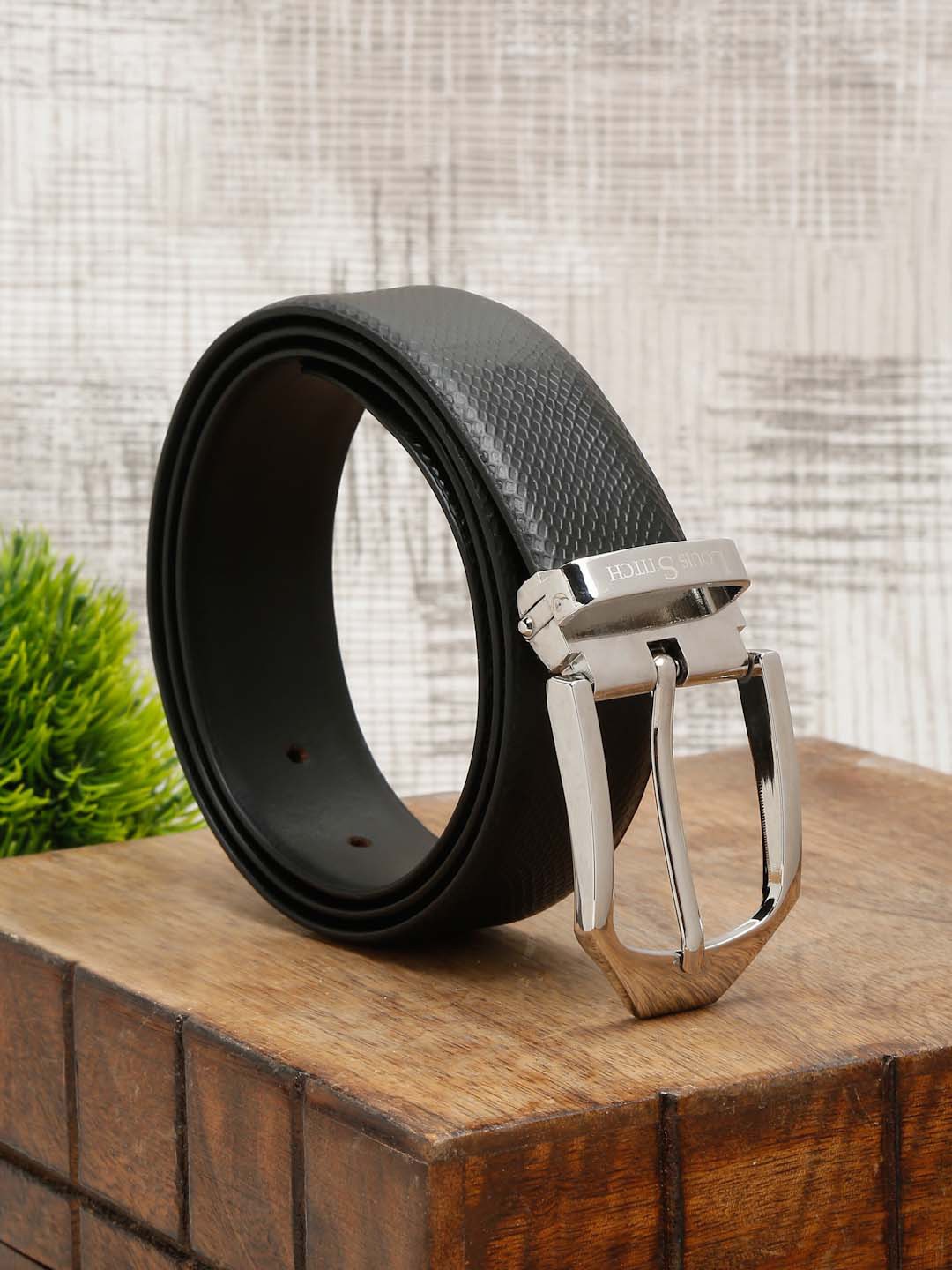 

LOUIS STITCH Men Black Leather Formal Belt