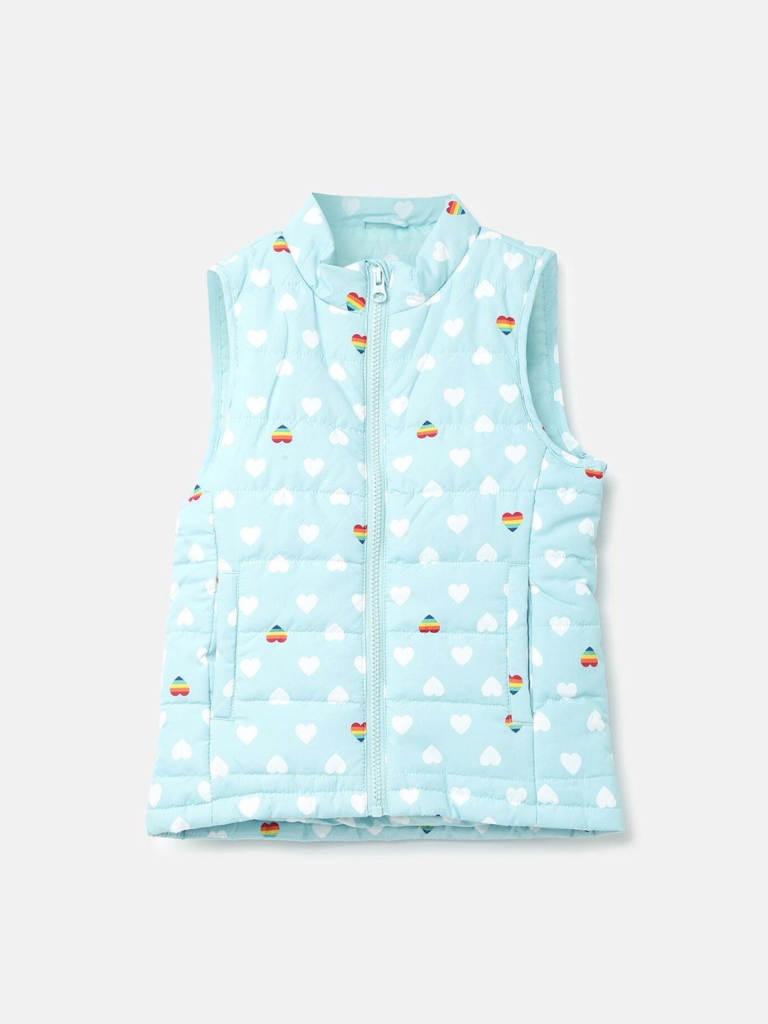 

United Colors of Benetton Girls Blue Polka Dot Printed Padded Jacket