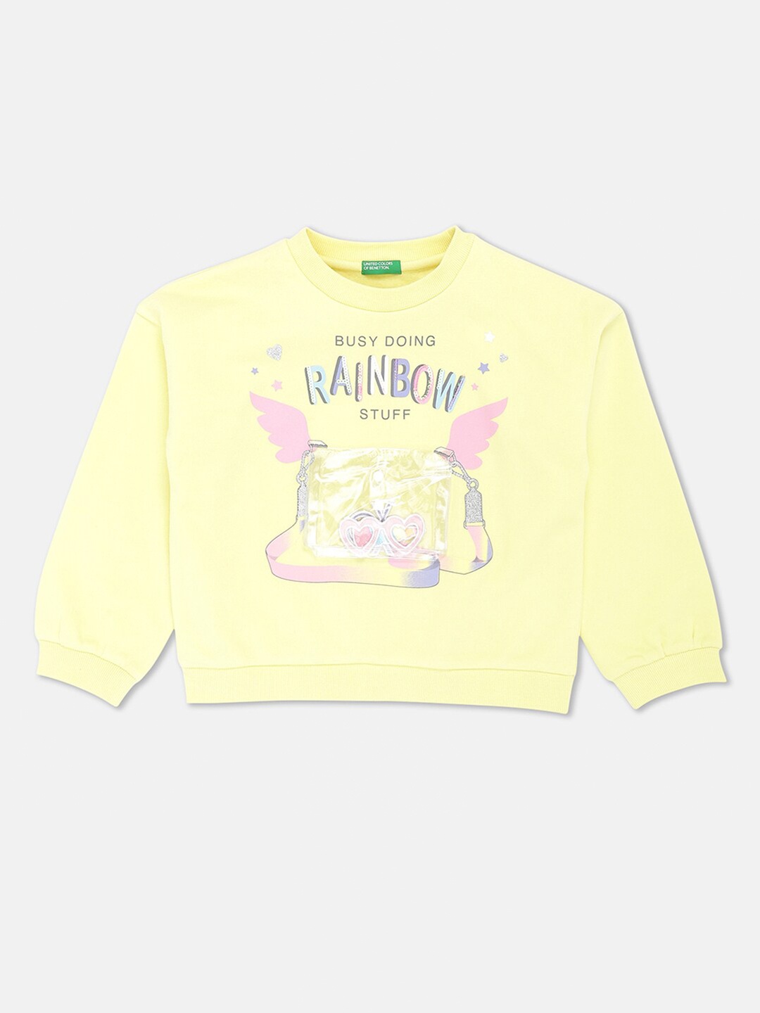 

United Colors of Benetton Girls Yellow Printed Sweatshirt