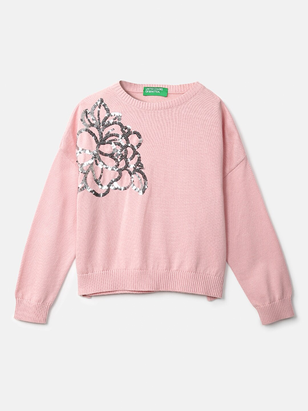 

United Colors of Benetton Girls Pink & Silver-Toned Embroidered Pullover