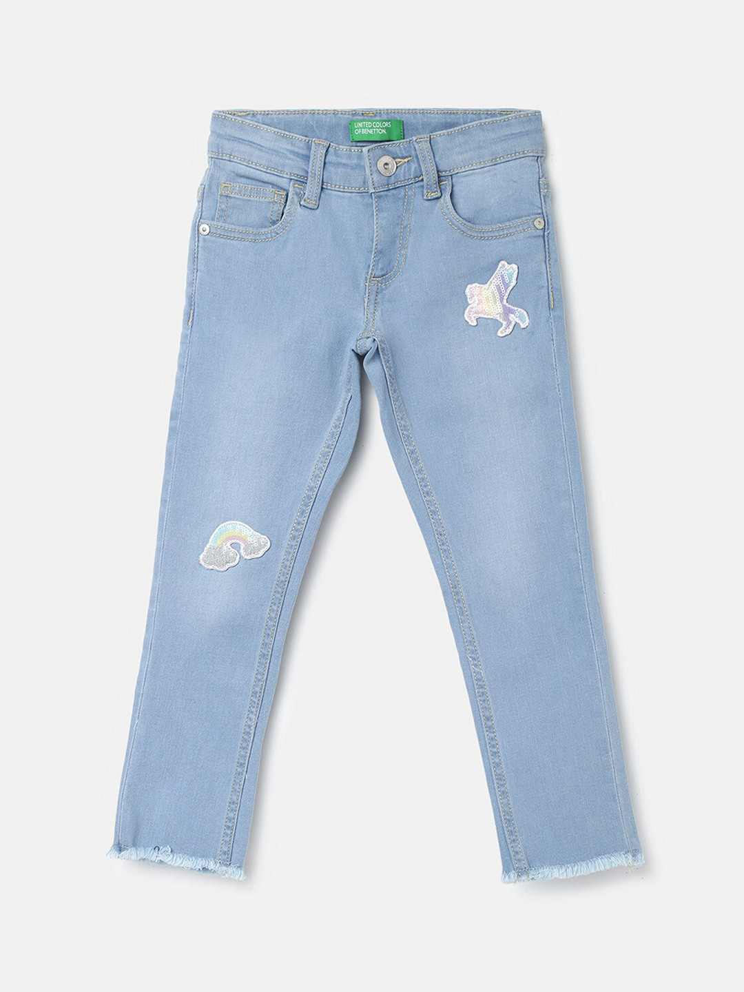 

United Colors of Benetton Girls Blue Slim Fit Light Fade Applique Jeans