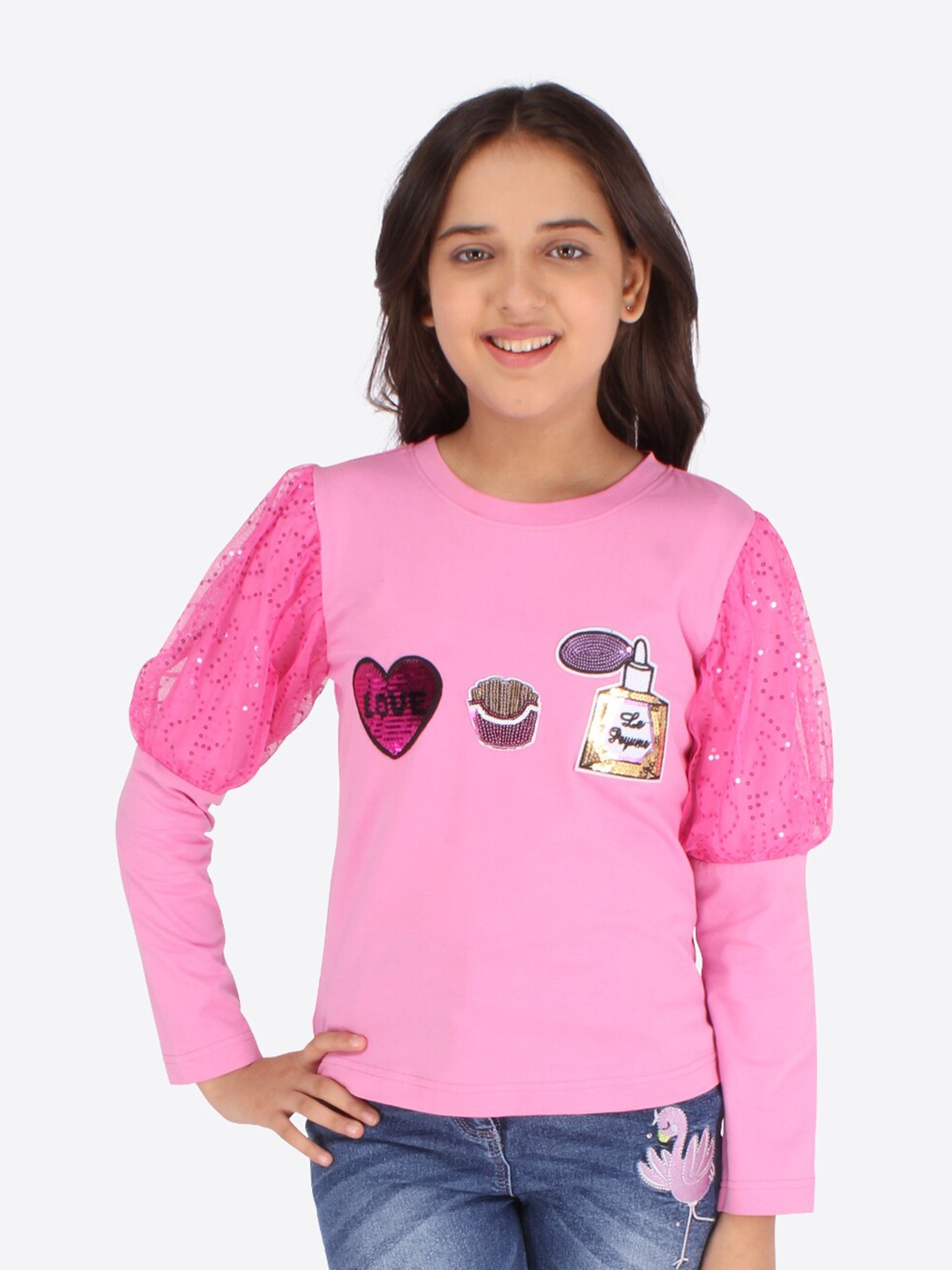 

CUTECUMBER Pink Print Applique Top