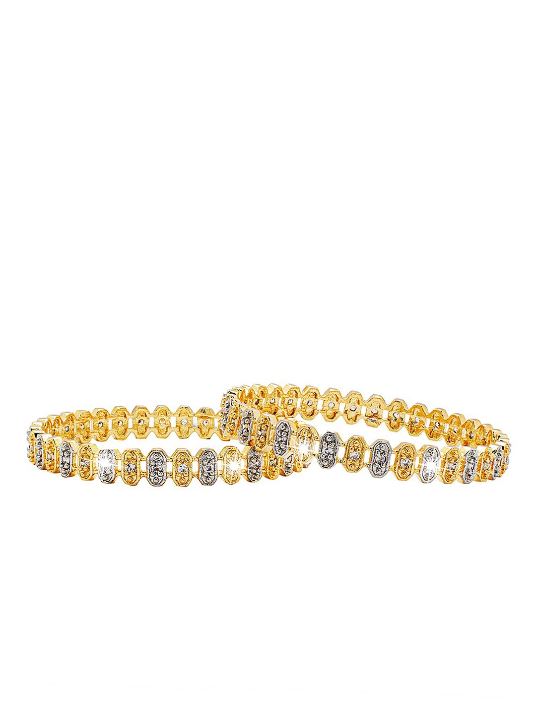 

Shining Jewel - By Shivansh Set Of 2 Gold-Plated Gold-Toned AD Studded Bangle