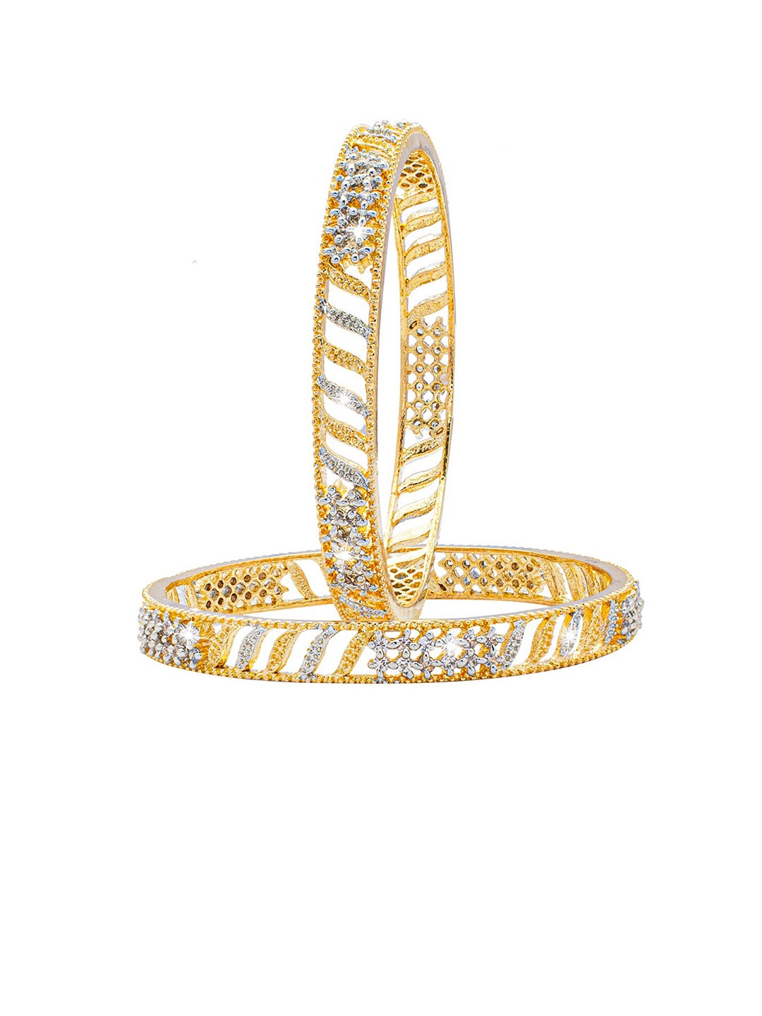 

Shining Jewel - By Shivansh Set Of 2 Gold-Plated White AD & CZ Studded Bangle