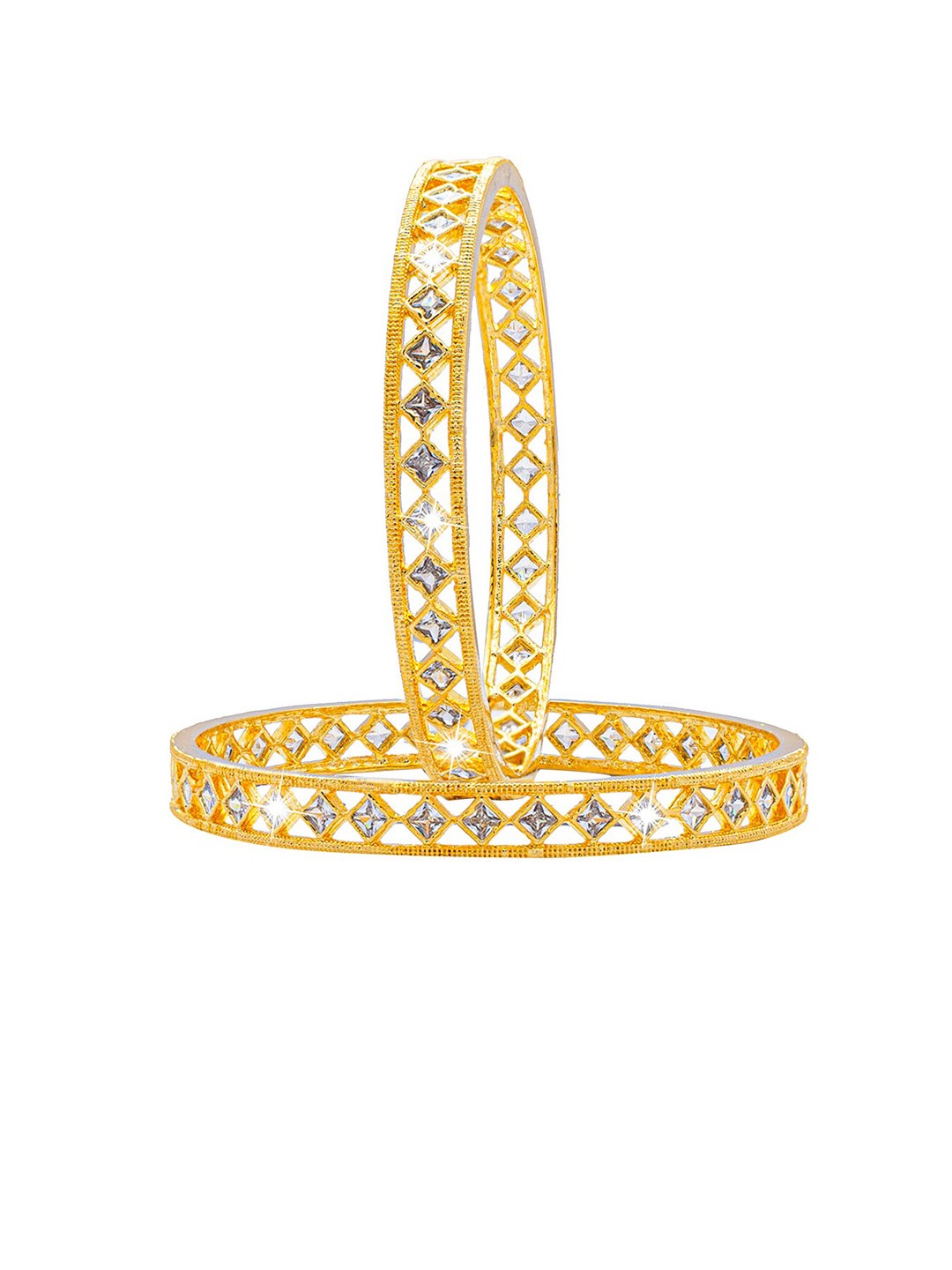 

Shining Jewel - By Shivansh Set Of 2 Gold-Plated White American Diamond & Cubic Zirconia Bangles