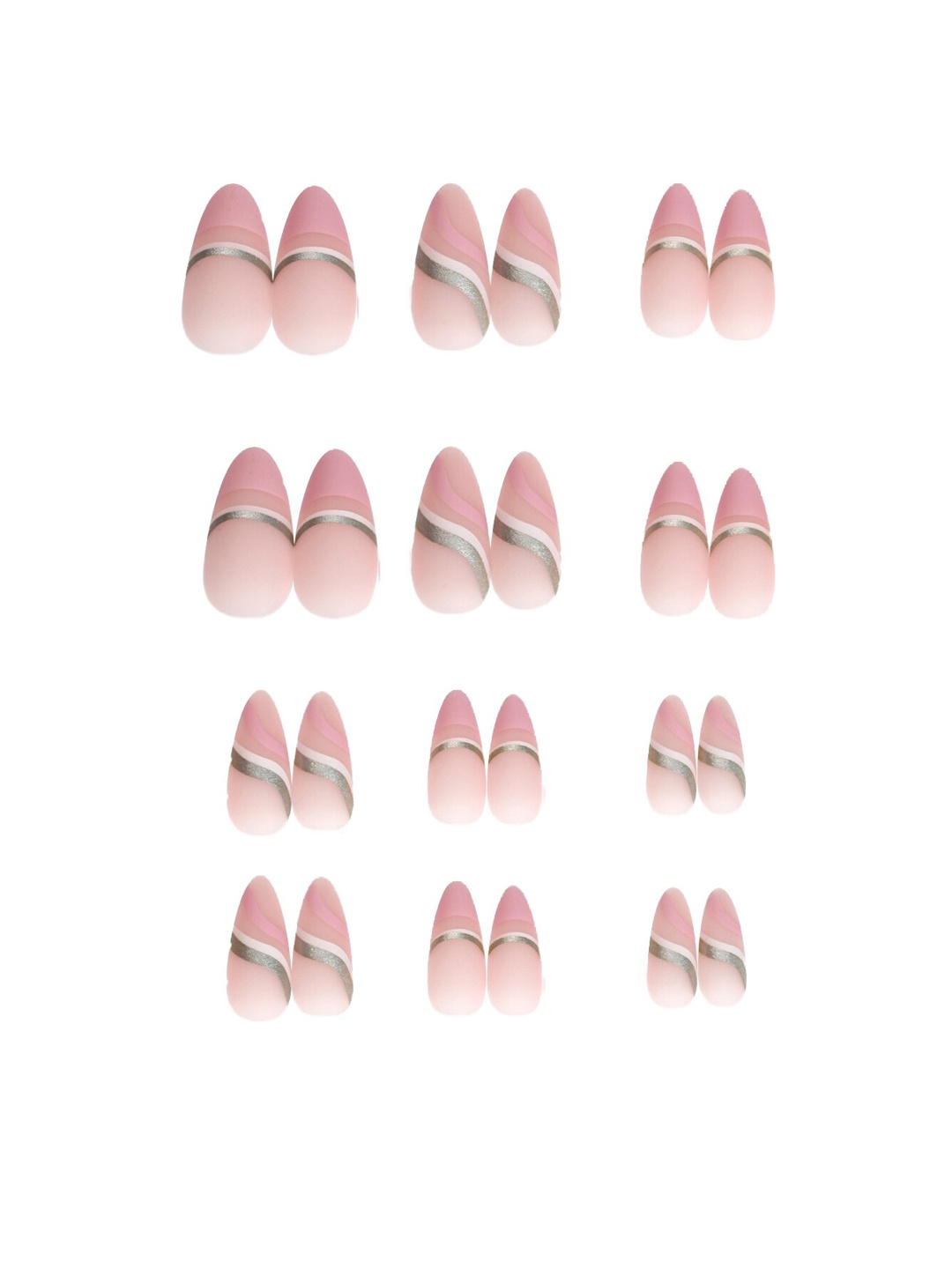 

Secret Lives Almond Pink & Silver Artifical Nail Extension